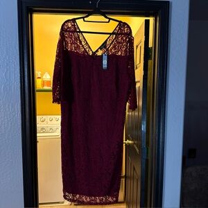 Chicwe Women’s Guipure Lace Cocktail Party Dress Red Size 3X NWT